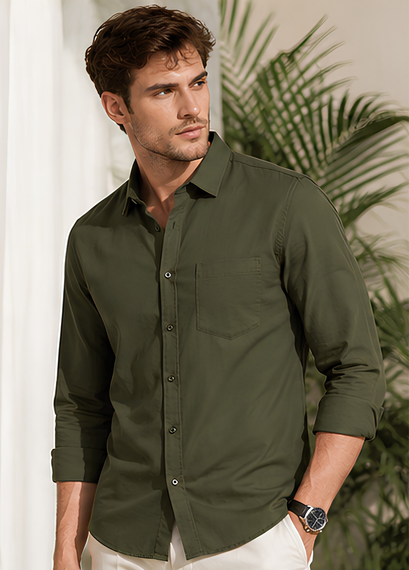 Cotton Shirt Olive Green