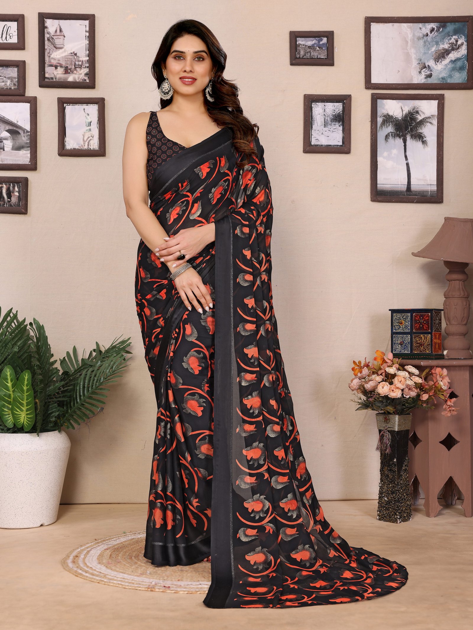 AASHA-BLACK-RED-FLOWER