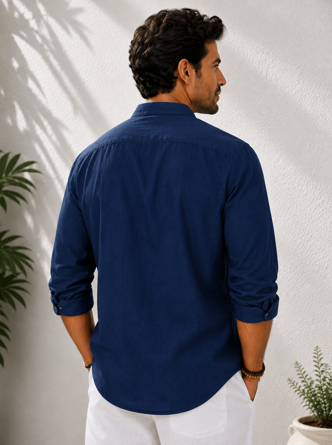 Men's Linen Mandarin Collar Shirt