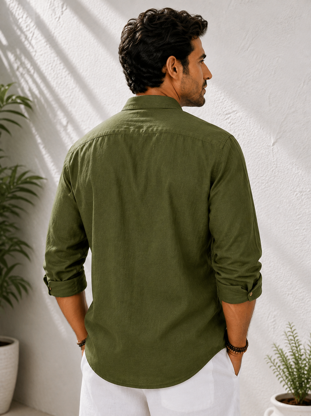 Men's Linen Mandarin Collar Shirt
