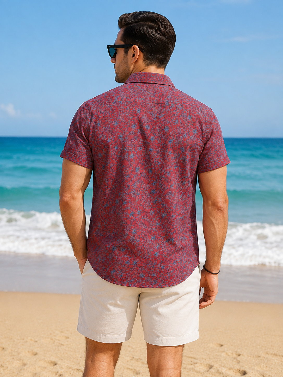 Men's Maroon Floral Beach Shirt