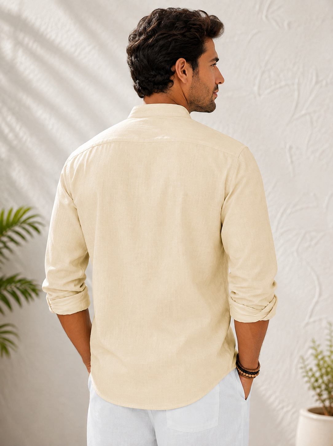 Men's Linen Mandarin Collar Shirt
