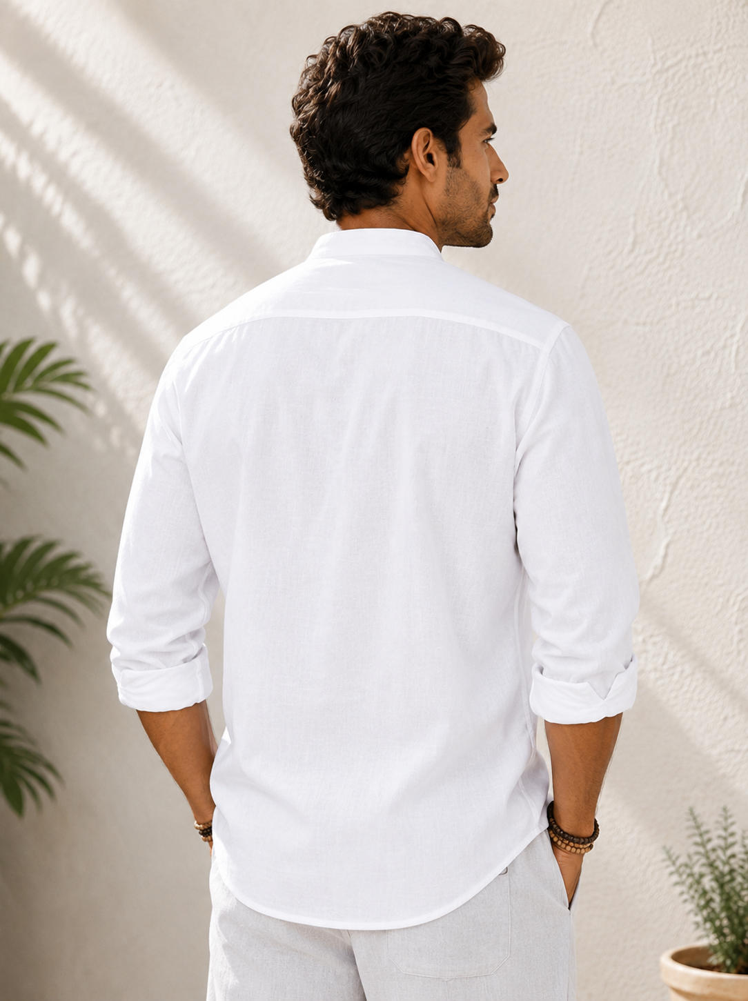 Men's Linen Mandarin Collar Shirt