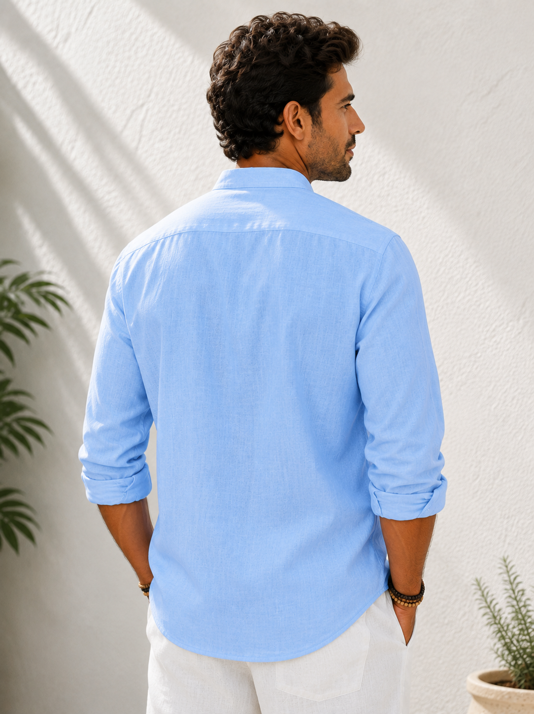 Men's Linen Mandarin Collar Shirt